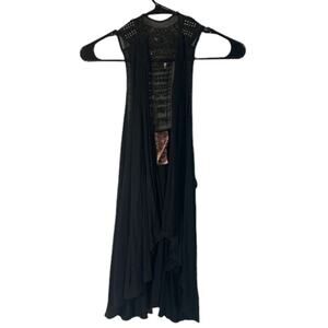 WallpapHER Black Sleeveless Beaded Sheer Upper Vest Women Sz L